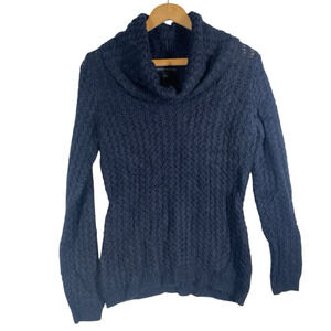 Banana Republic Sweater Small Turtleneck Chunky Knit Fisherman Core Blue Alpaca